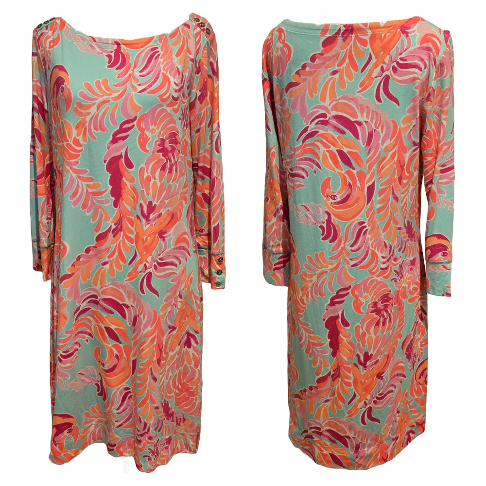 Lilly Pulitzer Love Birds Sophie Shift Dress Medium M Pink Aqua Resortwear